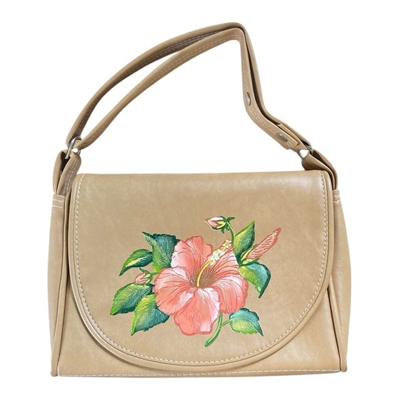 Florida Keys Handbag Handbags - The Original Florida Keys Hand Bag Painted Hibiscus Flower Purse Tan Pink